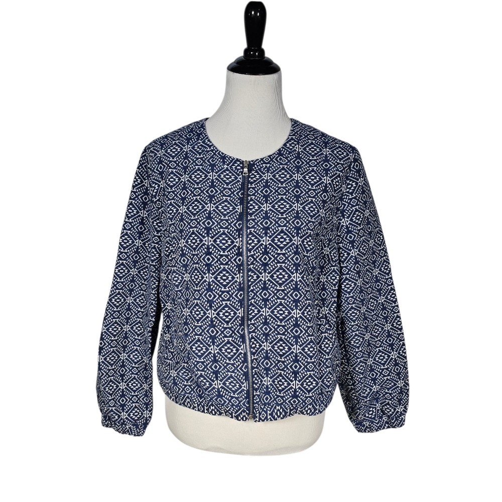 Old Navy Large Blue Jacquard Bomber Zip Up Jacket